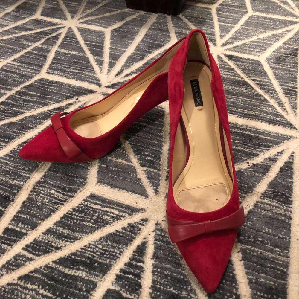 Red low heel pumps